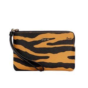 COACH Corner Zip Wristlet With Tiger Print